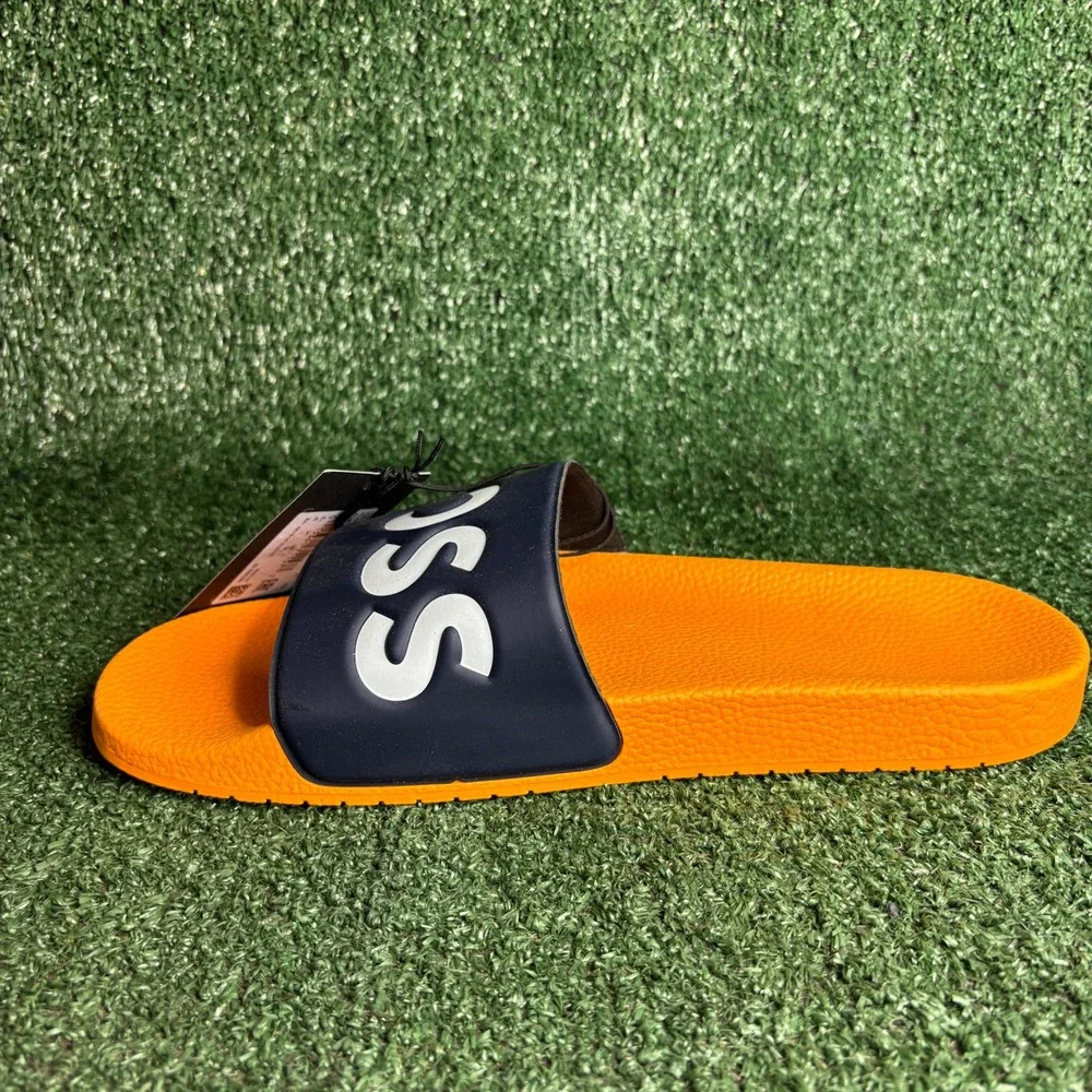 NEW‎ BOSS Aryeh Logo Rubber Pool Beach Sandal Slide Orange Navy Mens Size 12
